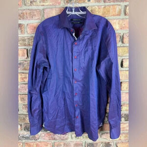 Hammermade Mens 41/16 Button Shirt Cotton Purple Striped Flip Cuffs